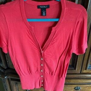 White House Black Market Pink Short Sleeve Fitted Blouse with Polo Collar